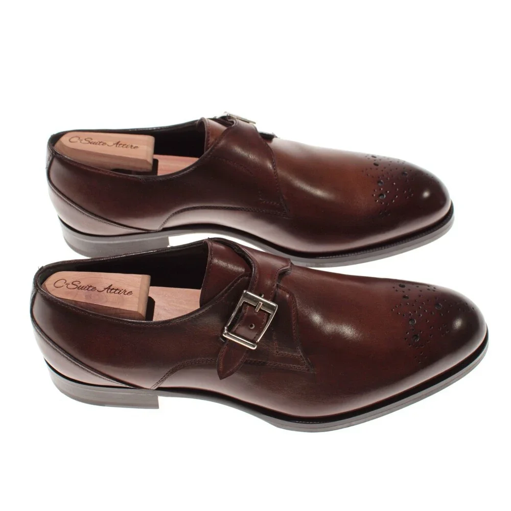 Pastori NWB Single Monk Strap Dress Shoes Size 8.5 US in Whiskey Brown Leather
